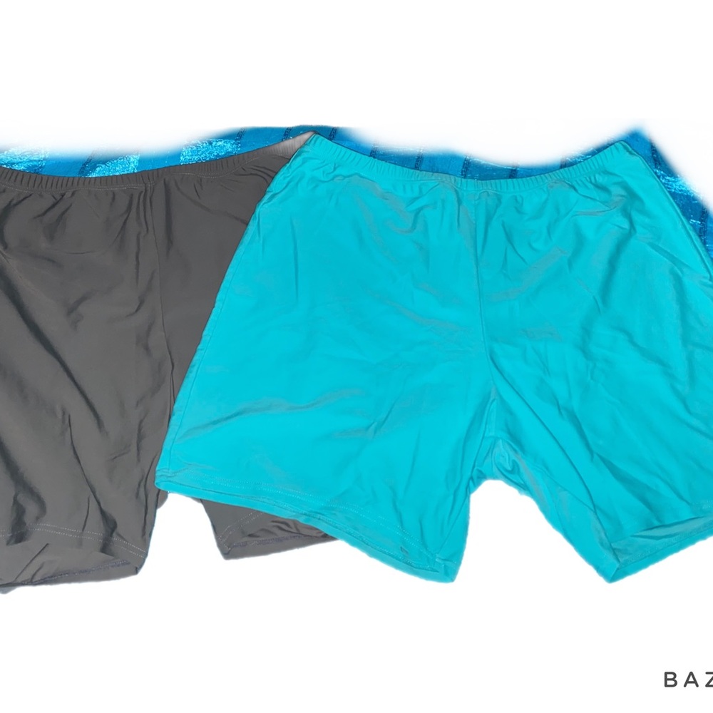 2 pair plus size swim/athletic shorts with built in briefs teal and grey size 1X